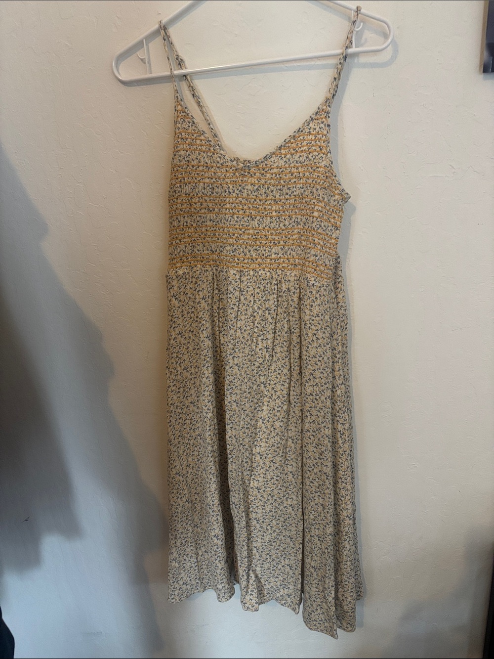 Hem & Thread Cream Floral Smocked Midi Dress with Yellow Accents